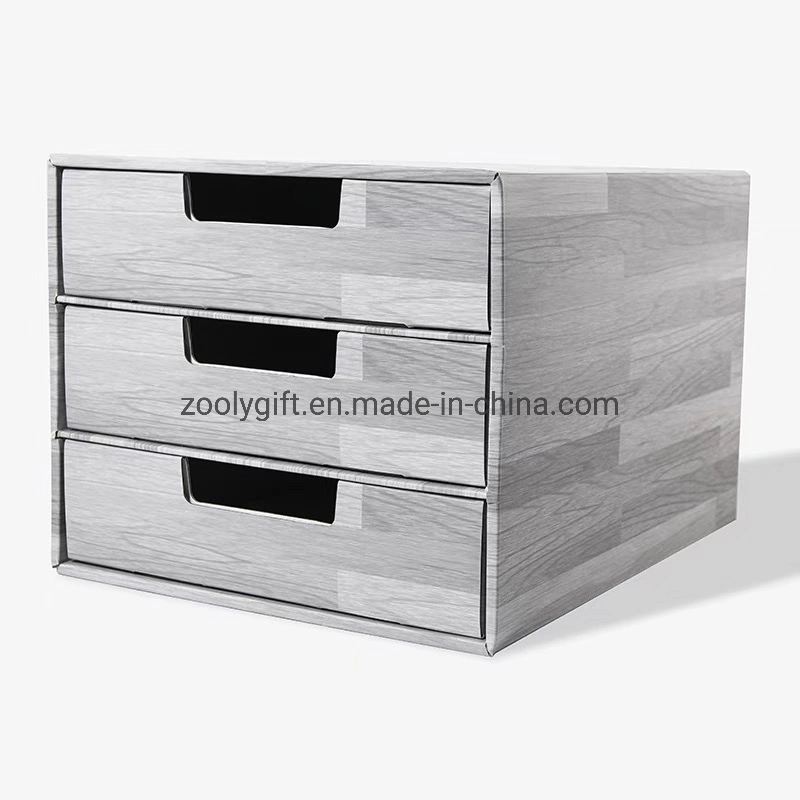 Custom Wood Grain Printing Corrugated Storage Box 3 Layer Drawer Box Carton Packaging Box Toy Underwear Storage Box Organizer Drawer Gift Box